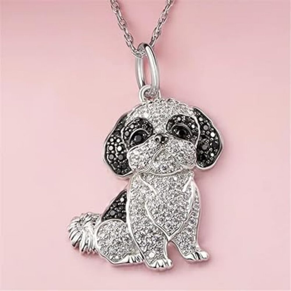 Cute Crystal Shih Tzu Dog Pendant‎ Necklace Dog Lover